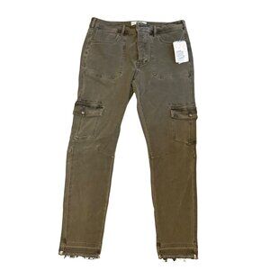 Free People Distressed Cargo Pants Women Size 30 Olive Green Cotton Blend Casual